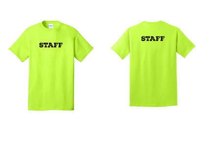 NYC Factory Staff T-Shirt, Rustic Lettering - Front + Back - Safety Green
