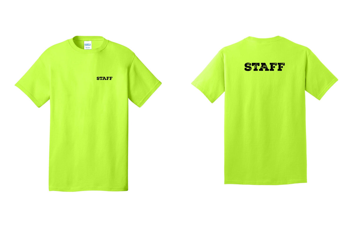 NYC Factory Staff T-Shirt, Rustic Lettering - Chest + Back - Safety Green