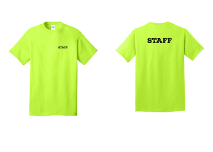 NYC Factory Staff T-Shirt, Rustic Lettering - Chest + Back - Safety Green