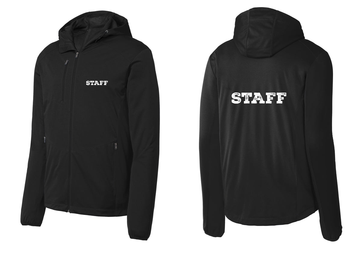NYC Factory Staff Soft Shell Hooded Jacket (Rustic) - Chest + Back - Deep Black