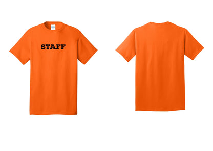 NYC Factory Staff T-Shirt, Rustic Lettering - Front Only - Safety Orange