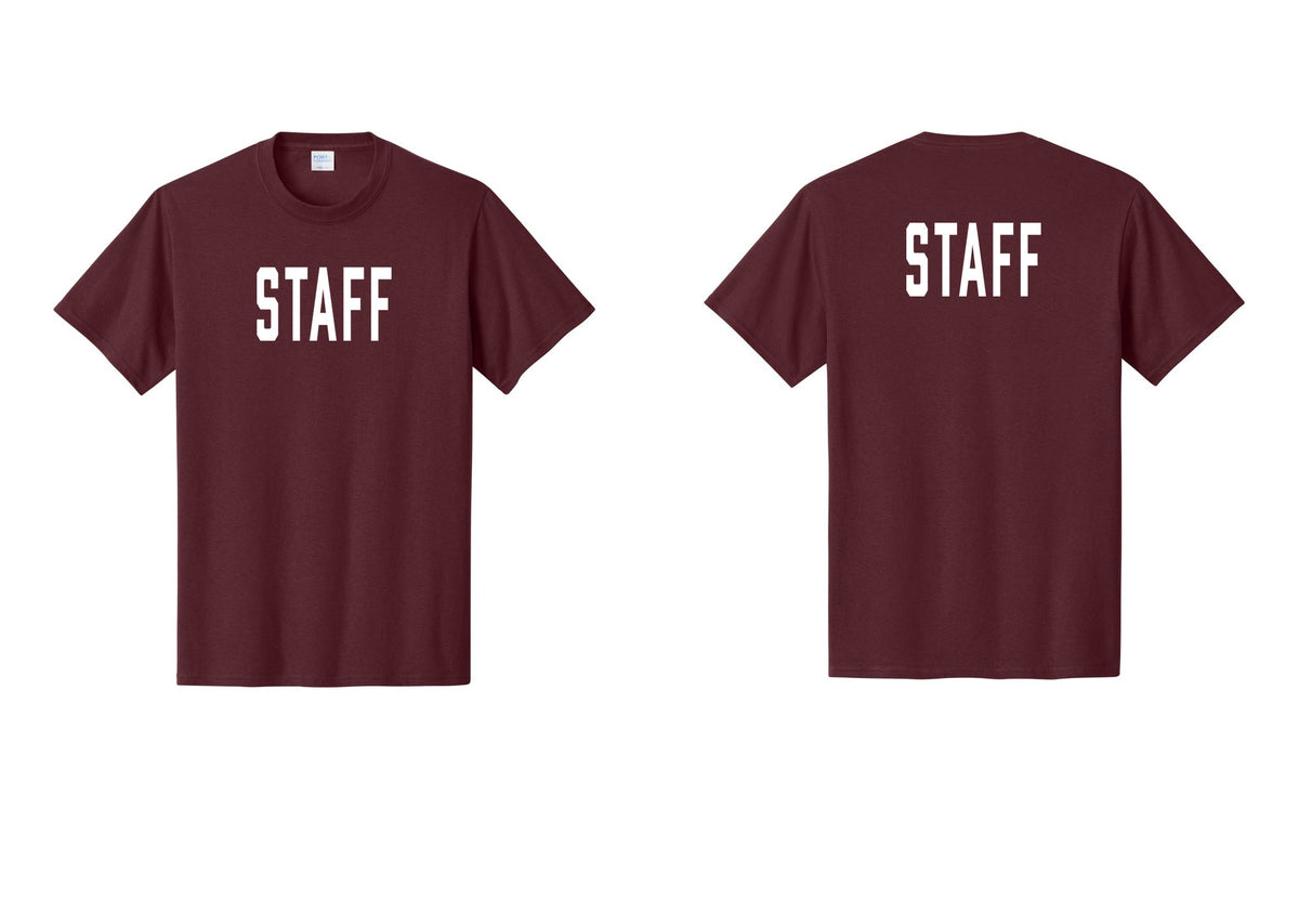 NYC Factory Staff T-Shirt, Condensed Lettering - Front + Back - Athletic Maroon