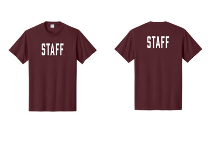NYC Factory Staff T-Shirt, Condensed Lettering - Front + Back - Athletic Maroon