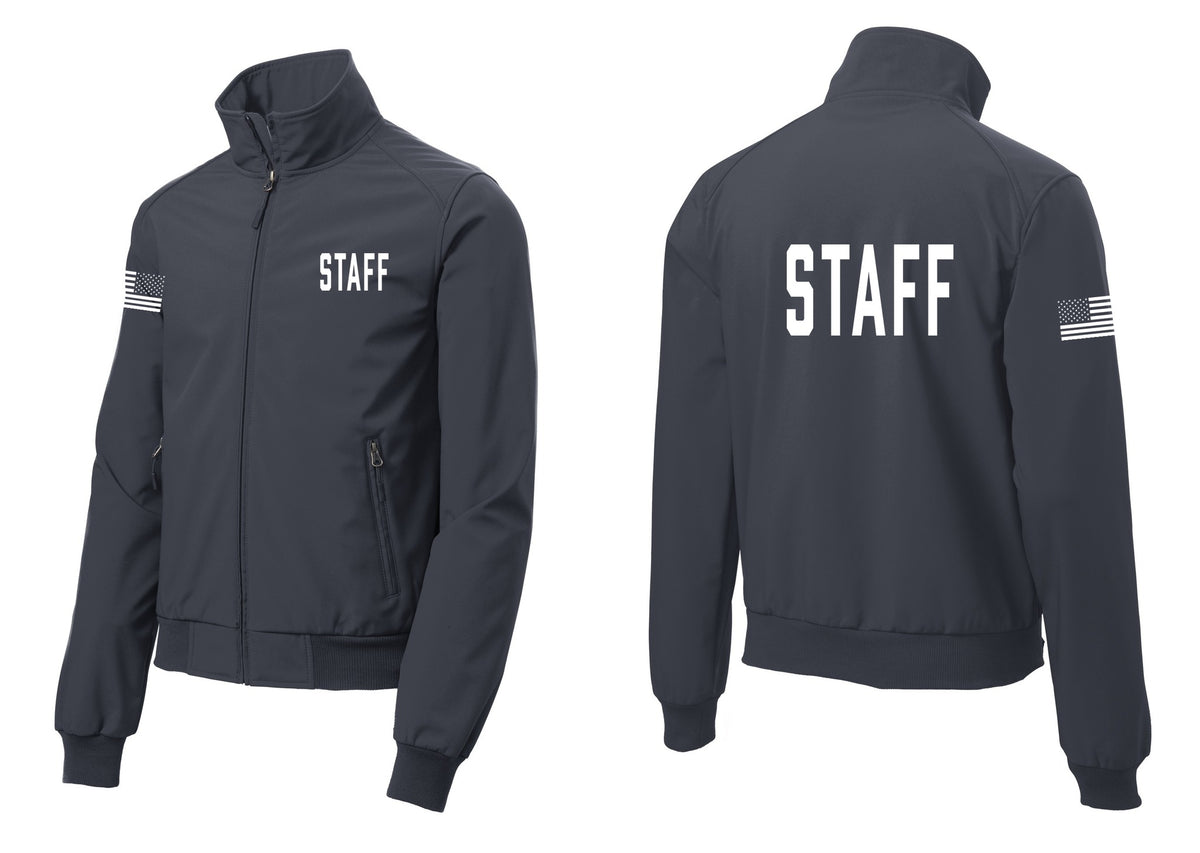NYC Factory Staff Soft Shell Bomber Jacket (Classic) - Chest + Back + US Flag Sleeve - Battleship Grey