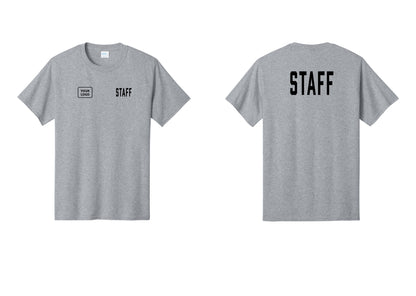 NYC Factory Custom Logo Staff T-Shirt, Condensed Lettering - STAFF + Your Logo + Back - Athletic Heather
