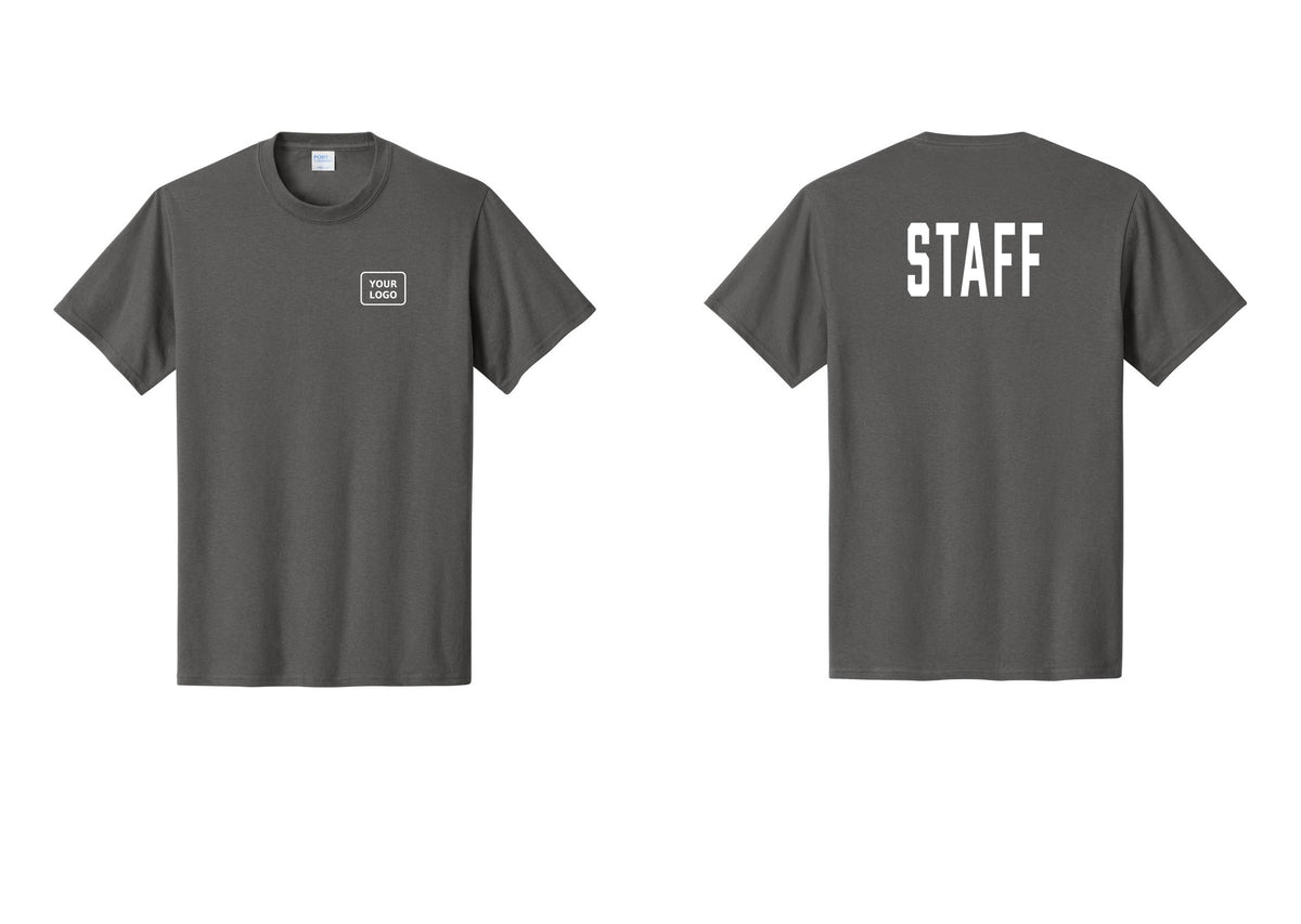 NYC Factory Custom Logo Staff T-Shirt, Condensed Lettering - Your Logo + Back - Charcoal