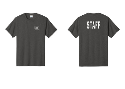 NYC Factory Custom Logo Staff T-Shirt, Condensed Lettering - Your Logo + Back - Dark Heather Grey