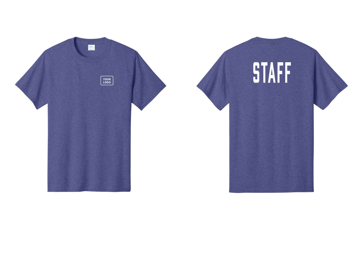 NYC Factory Custom Logo Staff T-Shirt, Condensed Lettering - Your Logo + Back - Heather Purple