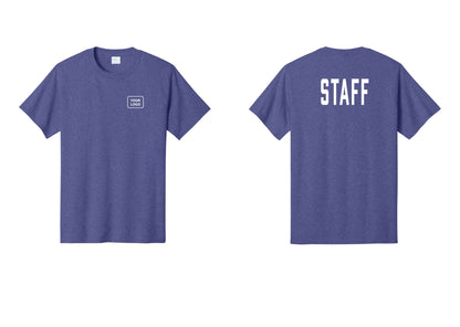 NYC Factory Custom Logo Staff T-Shirt, Condensed Lettering - Your Logo + Back - Heather Purple