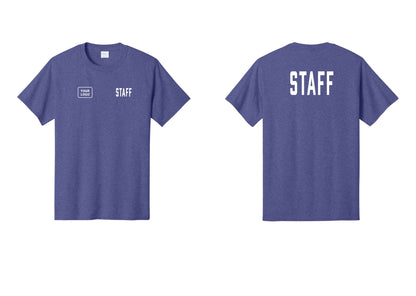 NYC Factory Custom Logo Staff T-Shirt, Condensed Lettering - STAFF + Your Logo + Back - Heather Purple