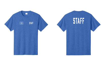 NYC Factory Custom Logo Staff T-Shirt, Condensed Lettering - STAFF + Your Logo + Back - Heather Royal