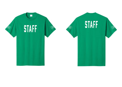 NYC Factory Custom Logo Staff T-Shirt, Condensed Lettering - Front + Back + Your Logo Sleeves - Kelly