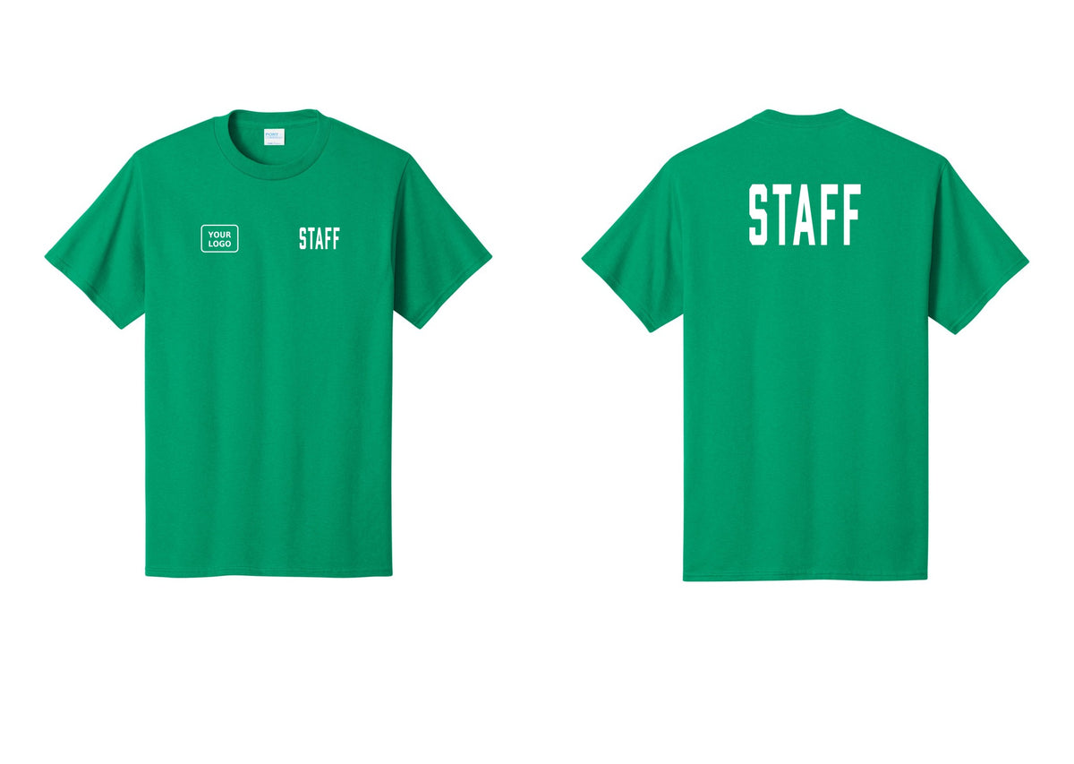 NYC Factory Custom Logo Staff T-Shirt, Condensed Lettering - STAFF + Your Logo + Back - Kelly