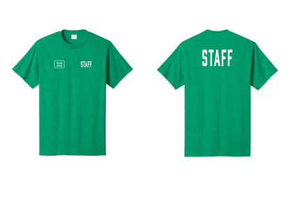 NYC Factory Custom Logo Staff T-Shirt, Condensed Lettering - STAFF + Your Logo + Back - Kelly