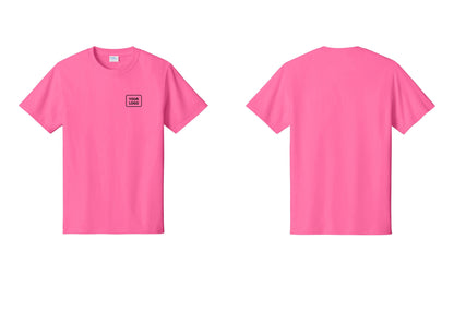 NYC Factory Custom Logo Staff T-Shirt, Condensed Lettering - Your Logo Only - Neon Pink
