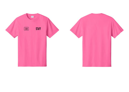 NYC Factory Custom Logo Staff T-Shirt, Condensed Lettering - STAFF + Your Logo - Neon Pink