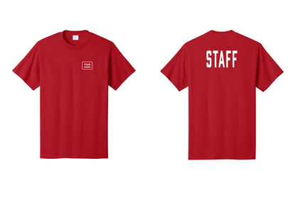 NYC Factory Custom Logo Staff T-Shirt, Condensed Lettering - Your Logo + Back - Red