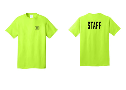 NYC Factory Custom Logo Staff T-Shirt, Condensed Lettering - Your Logo + Back - Safety Green