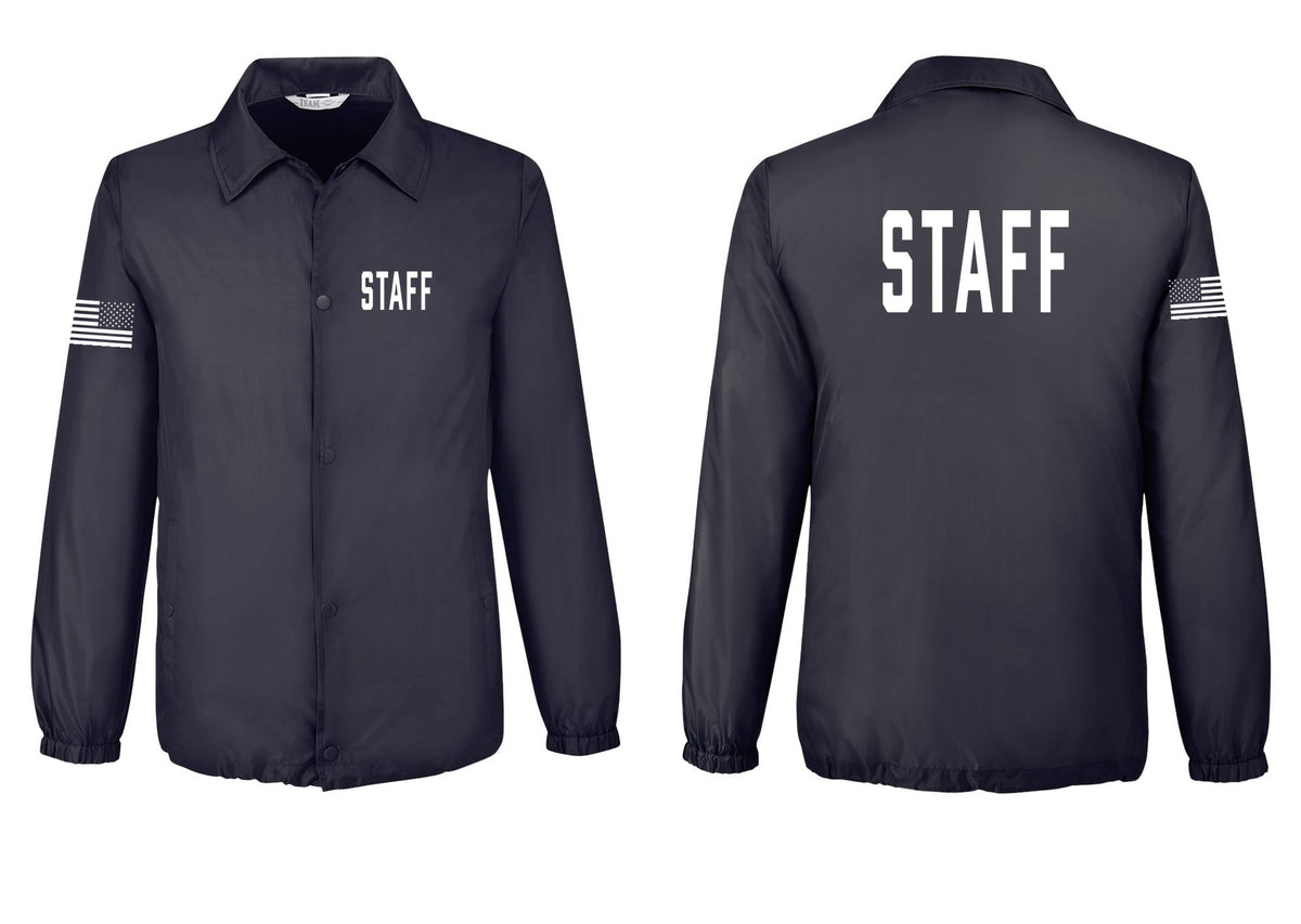 NYC Factory Staff Snap-Front Coaches Jacket (Classic) - Chest + Back + US Flag Sleeve - Black