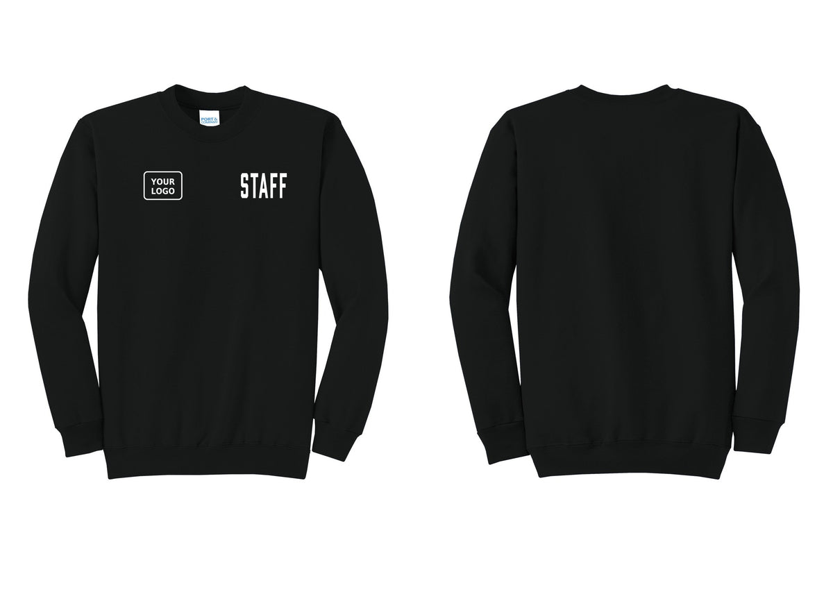 NYC Factory Custom Logo Staff Cotton Fleece Crewneck Sweatshirt (Classic) - STAFF + Your Logo - Black
