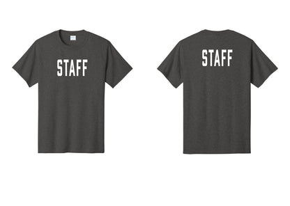 NYC Factory Staff T-Shirt, Condensed Lettering - Front + Back - Dark Heather Grey