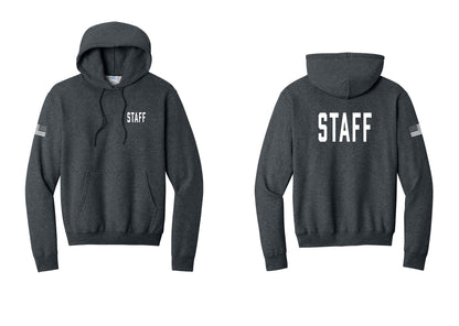NYC Factory Staff Cotton Fleece Pullover Hoodie (Classic) - Chest + Back + US Flag Sleeve - Dark Heather Grey