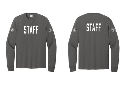 NYC Factory Custom Logo Staff Cotton Long Sleeve T-Shirt (Classic) - Front + Back + Your Logo Sleeves - Charcoal
