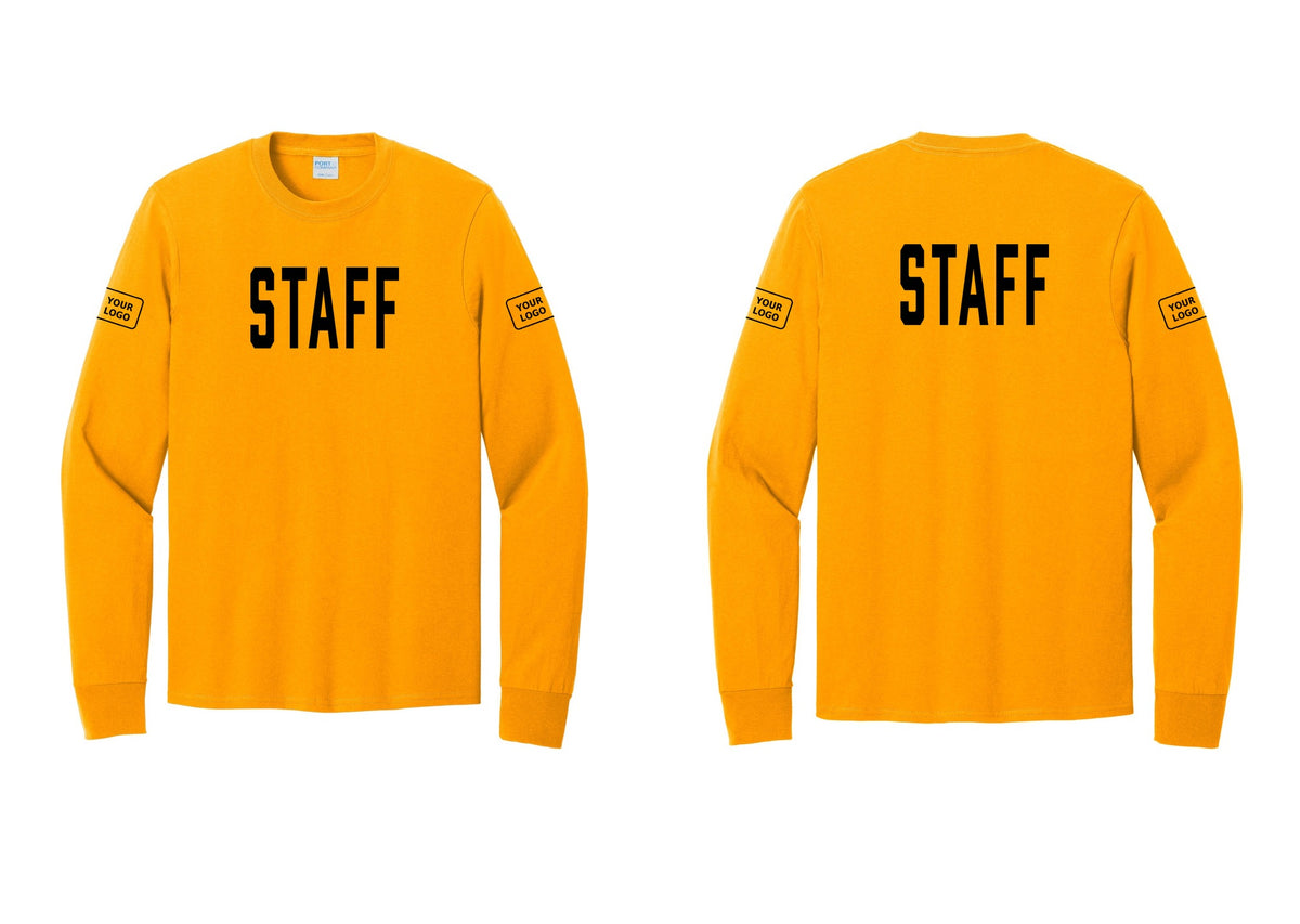 NYC Factory Custom Logo Staff Cotton Long Sleeve T-Shirt (Classic) - Front + Back + Your Logo Sleeves - Gold