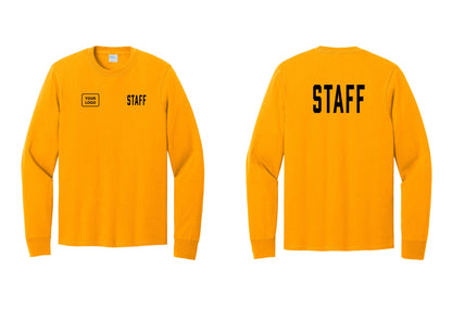 NYC Factory Custom Logo Staff Cotton Long Sleeve T-Shirt (Classic) - STAFF + Your Logo + Back - Gold