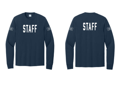 NYC Factory Custom Logo Staff Cotton Long Sleeve T-Shirt (Classic) - Front + Back + Your Logo Sleeves - Navy