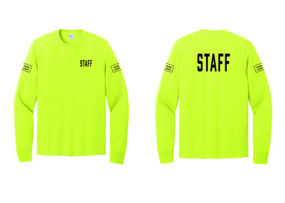 NYC Factory Custom Logo Staff Cotton Long Sleeve T-Shirt (Classic) - Chest + Back + Your Logo Sleeves - Safety Green