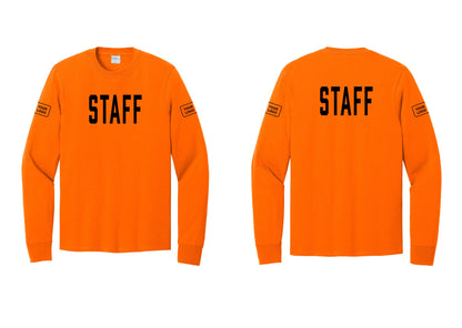 NYC Factory Custom Logo Staff Cotton Long Sleeve T-Shirt (Classic) - Front + Back + Your Logo Sleeves - Safety Orange