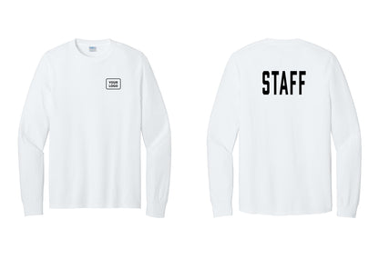 NYC Factory Custom Logo Staff Cotton Long Sleeve T-Shirt (Classic) - Your Logo + Back - White