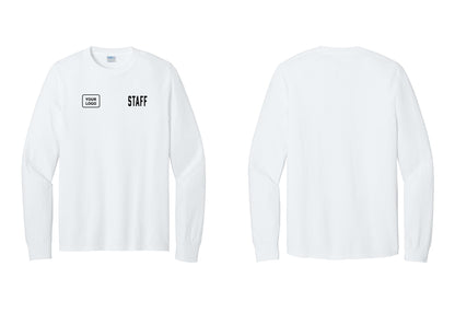 NYC Factory Custom Logo Staff Cotton Long Sleeve T-Shirt (Classic) - STAFF + Your Logo - White