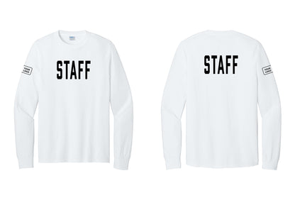 NYC Factory Custom Logo Staff Cotton Long Sleeve T-Shirt (Classic) - Front + Back + Your Logo Sleeve - White