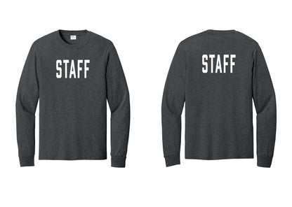 NYC Factory Staff Cotton Long Sleeve T-Shirt (Classic) - Front + Back - Dark Heather Grey