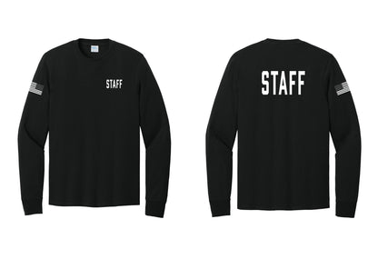 NYC Factory Staff Cotton Long Sleeve T-Shirt (Classic) - Chest + Back + US Flag Sleeve - Black