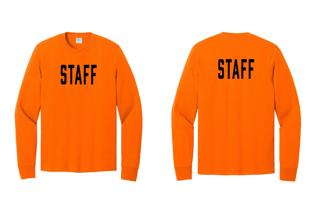 NYC Factory Staff Cotton Long Sleeve T-Shirt (Classic) - Front + Back - Safety Orange