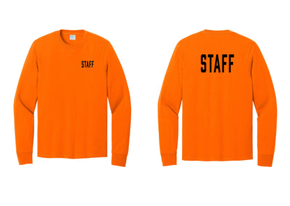 NYC Factory Staff Cotton Long Sleeve T-Shirt (Classic) - Chest + Back - Safety Orange