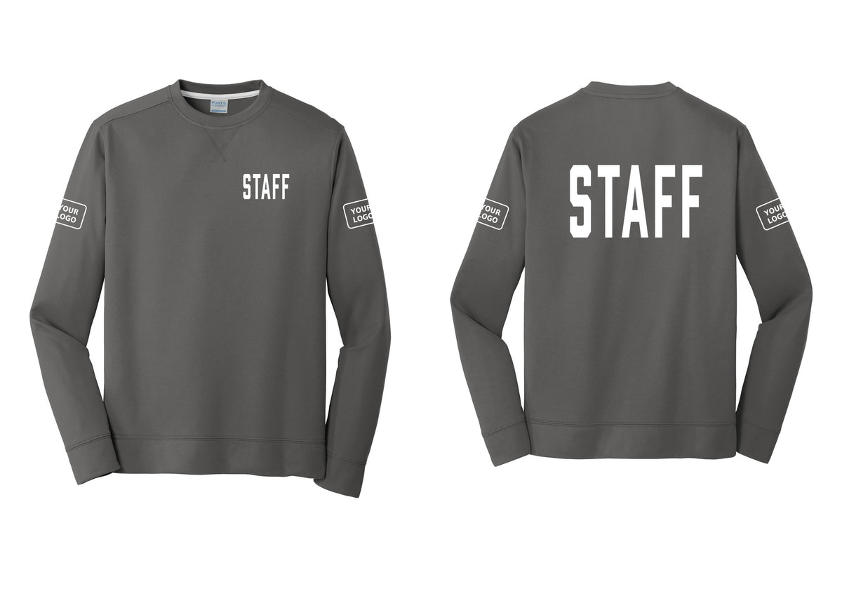 NYC Factory Custom Logo Staff Performance Fleece Crewneck Sweatshirt (Classic) - Chest + Back + Your Logo Sleeves - Charcoal