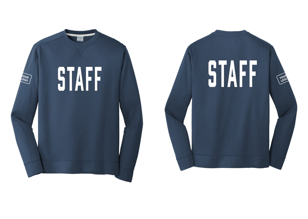 NYC Factory Custom Logo Staff Performance Fleece Crewneck Sweatshirt (Classic) - Front + Back + Your Logo Sleeve - Navy