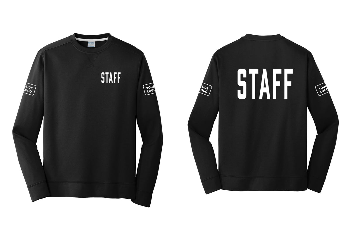 NYC Factory Custom Logo Staff Performance Fleece Crewneck Sweatshirt (Classic) - Chest + Back + Your Logo Sleeves - Black