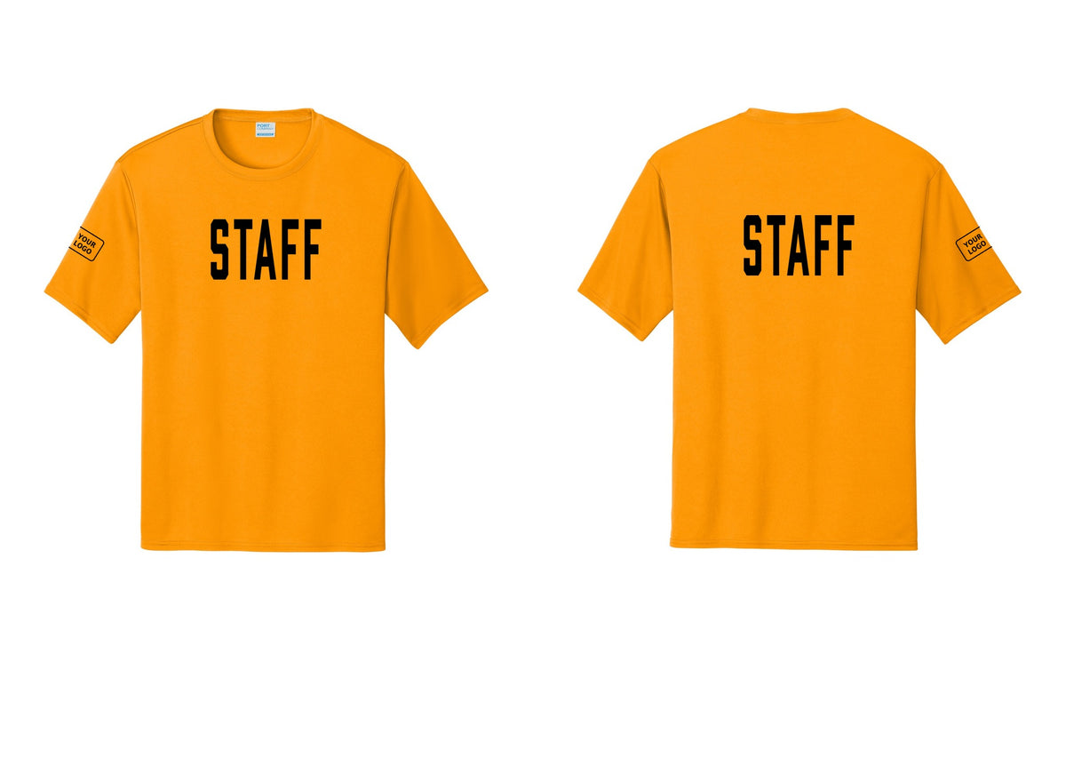NYC Factory Custom Logo Staff Performance T-Shirt (Classic) - Front + Back + Your Logo Sleeve - Gold
