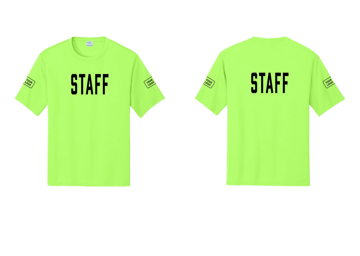 NYC Factory Custom Logo Staff Performance T-Shirt (Classic) - Front + Back + Your Logo Sleeves - Neon Green