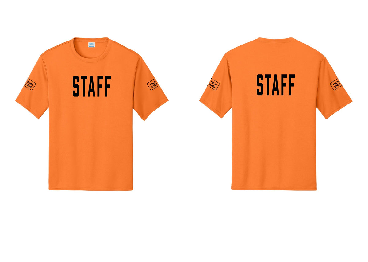 NYC Factory Custom Logo Staff Performance T-Shirt (Classic) - Front + Back + Your Logo Sleeves - Neon Orange
