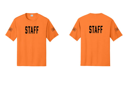 NYC Factory Custom Logo Staff Performance T-Shirt (Classic) - Front + Back + Your Logo Sleeves - Neon Orange