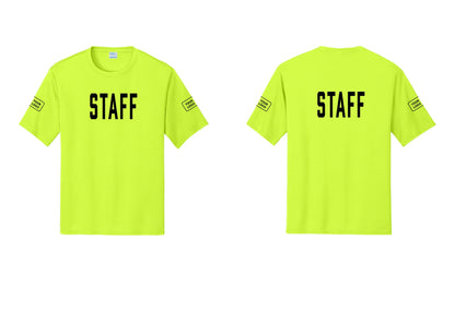 NYC Factory Custom Logo Staff Performance T-Shirt (Classic) - Front + Back + Your Logo Sleeves - Neon Yellow