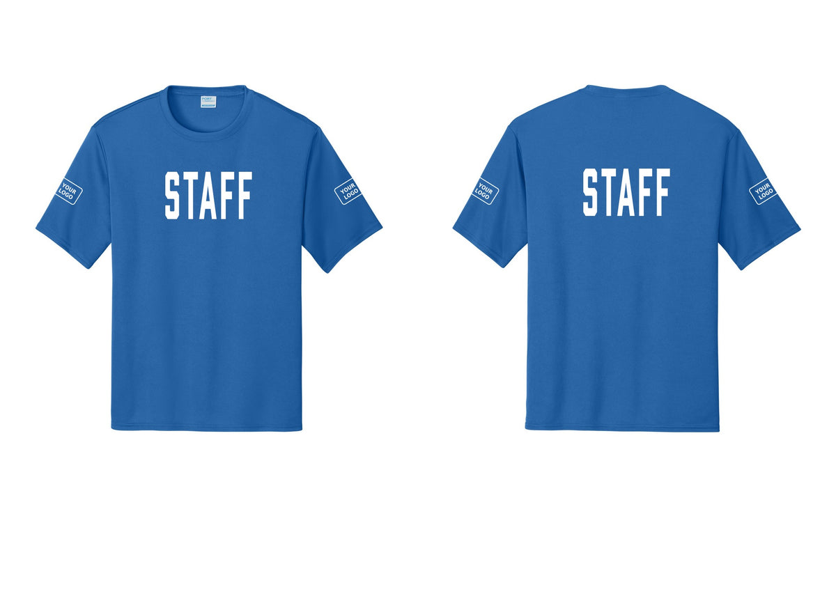 NYC Factory Custom Logo Staff Performance T-Shirt (Classic) - Front + Back + Your Logo Sleeves - Royal