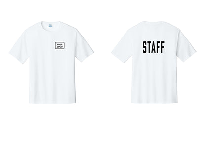 NYC Factory Custom Logo Staff Performance T-Shirt (Classic) - Your Logo + Back - White