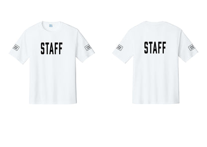 NYC Factory Custom Logo Staff Performance T-Shirt (Classic) - Front + Back + Your Logo Sleeves - White